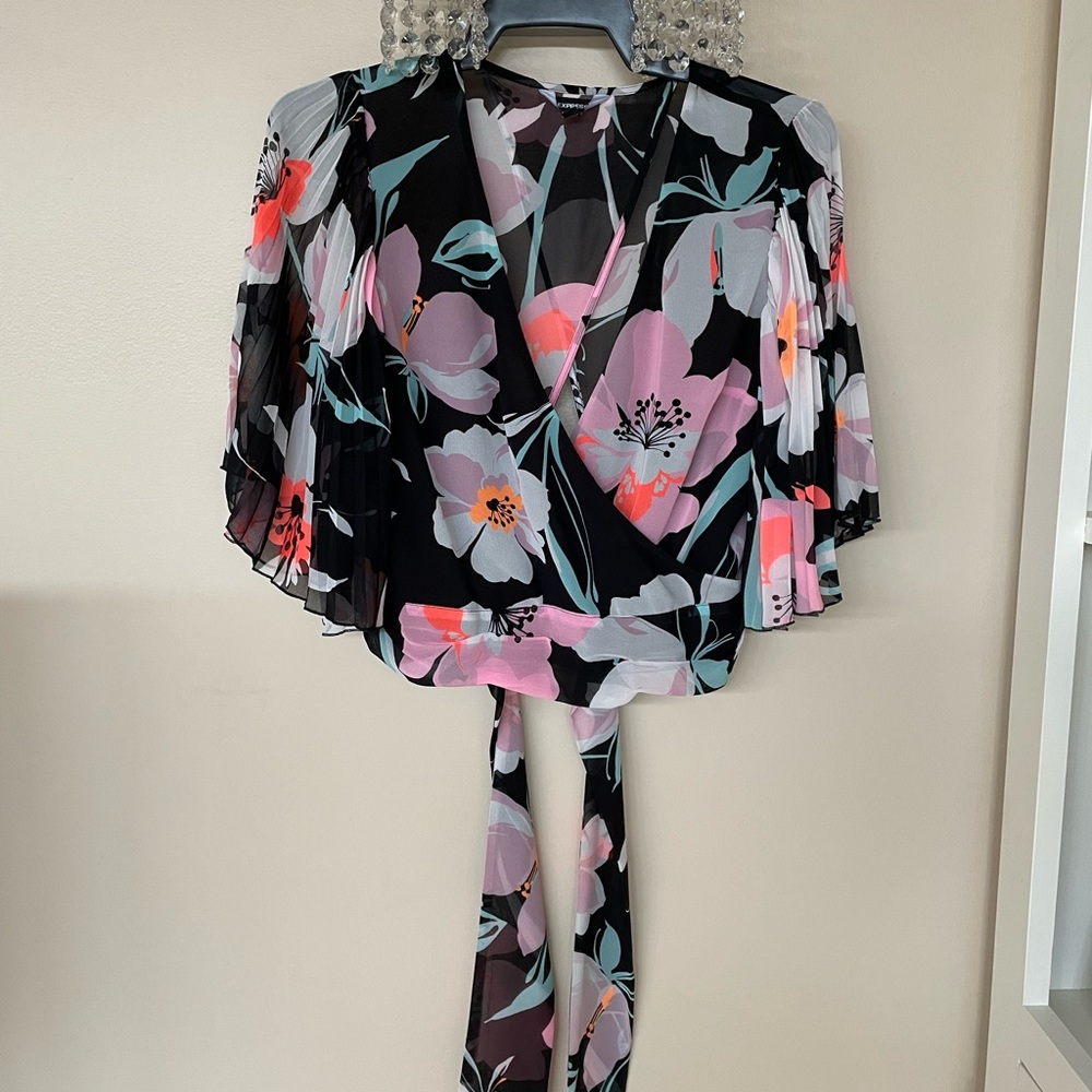 Express Black and Pink Floral Blouse